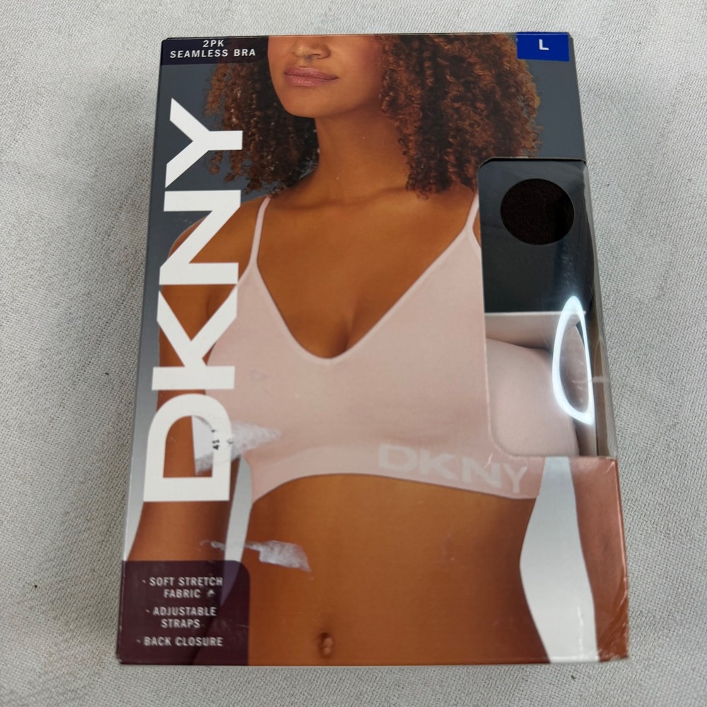 DKNY 2-Pack Seamless Bra Soft Stretch Adjustable Straps Pink Black Large 1571959